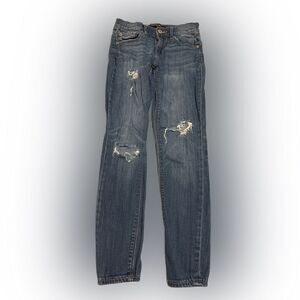 Express Mid Rise Cropped Destructed Denim